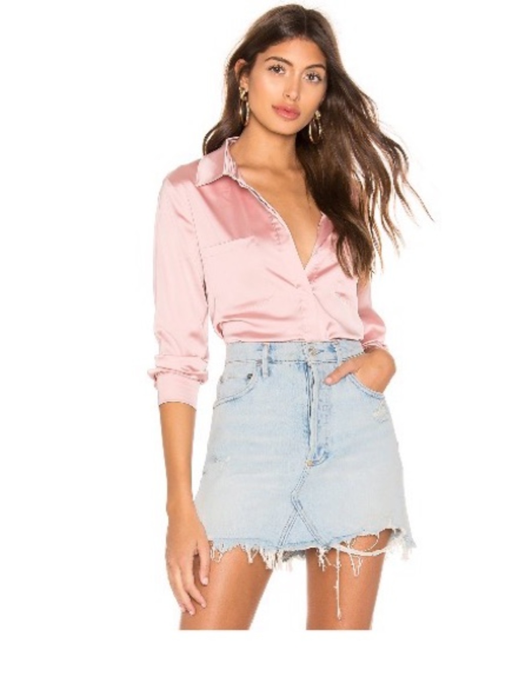 REVOLVE Satin Button-Front Blouse in Blush Pink